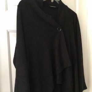 Carol Rose Dark Black Size Large Wrap Sweater Shrug LS w/Black Shiny Button